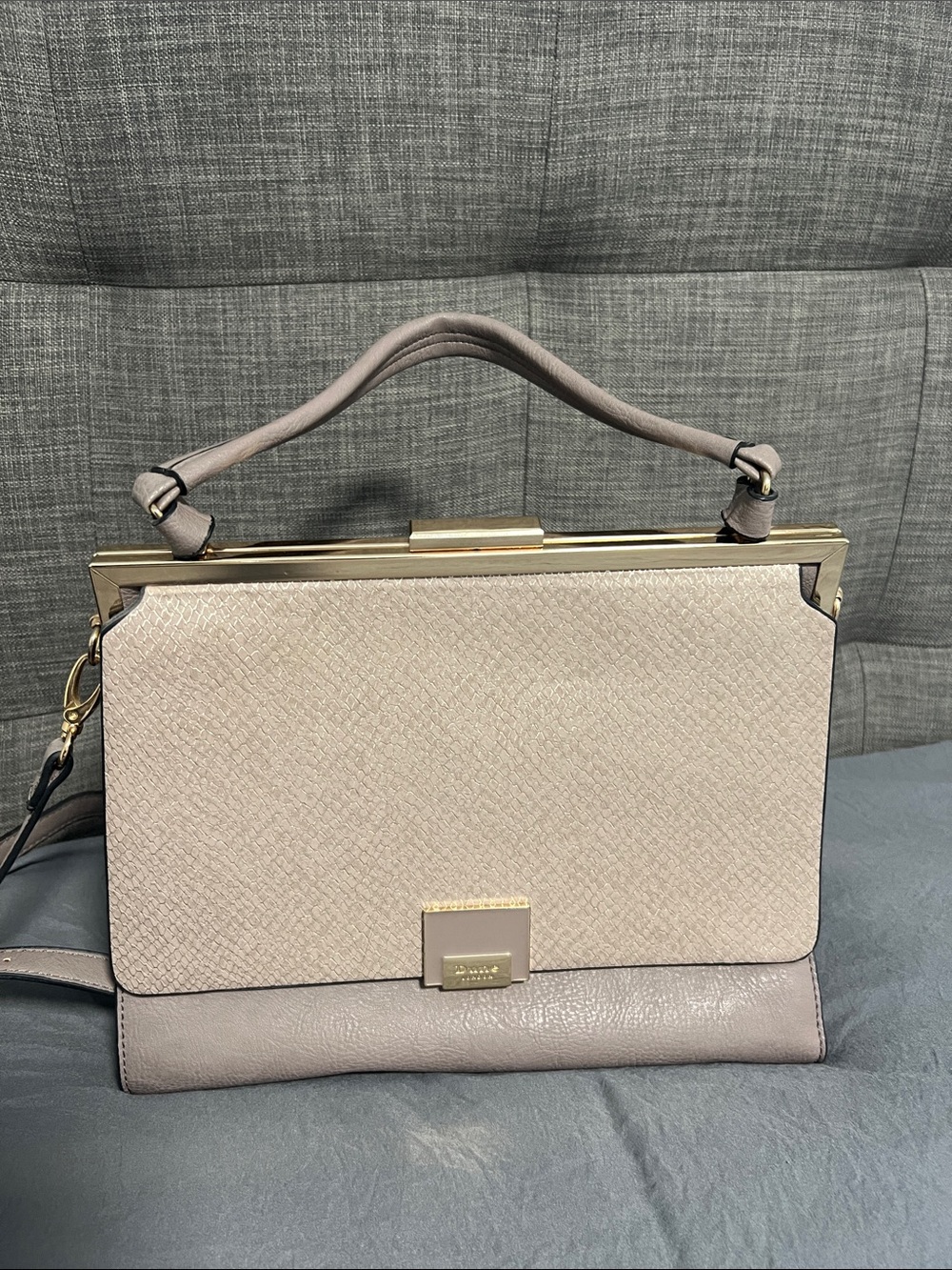 Dune London Taupe and Beige Top-Handle Satchel with Gold Hardware